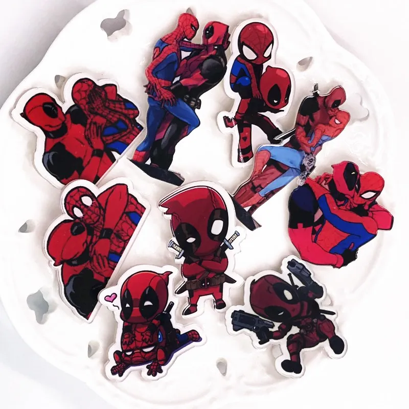 

1PCS Anime Character Deadpool Spiderman Badge Fashion Acrylic Badges Clothes Brooch Pins Icons On The Backpack Decor Kids Gift