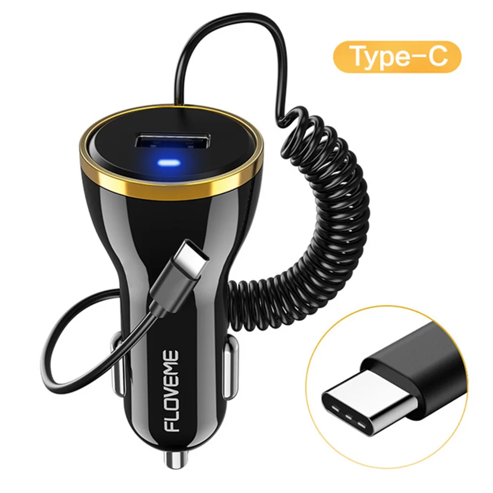 Type C FLOVEME New USB Car Charger For iPhone X 8 7 Plus Xs Max 2.1A Car-Charger With Micro Type C USB Cable Smartphone Chargers - Тип штекера: Type C