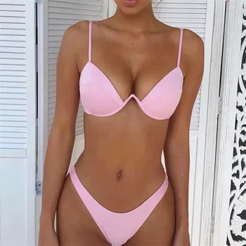

2pcs Women Swimwear New Solid Color Summer Bathing Suit Female Sexy Sleeveless Bikini Sets Beach Swimming Costume Summer Hot