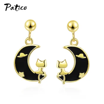 

Delicate 100% Real Silver 925 Moon Drop Dangle Earring For Women Symmetrical Earrings Female Party Jewelry Girlfriend Charm Gift