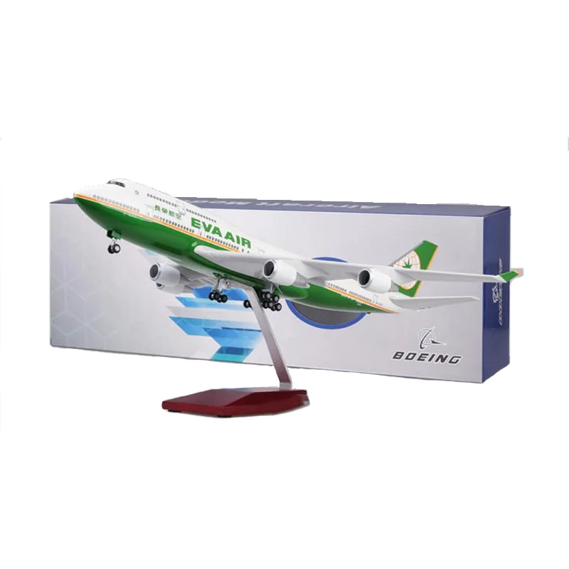 

1/150 47CM Boeing B747 Taiwan EVA AIR Airline plane model resin airframe W landing gear & light airplane alloy base toy aircraft