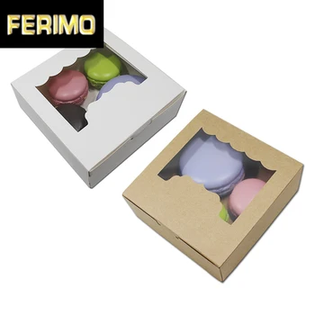

20pcs/Lot Kraft Paper Food Packaging Box For Cookies/Biscuit Macaron Chocolate Storage Boxes Poly Clear Window Gift Package Case