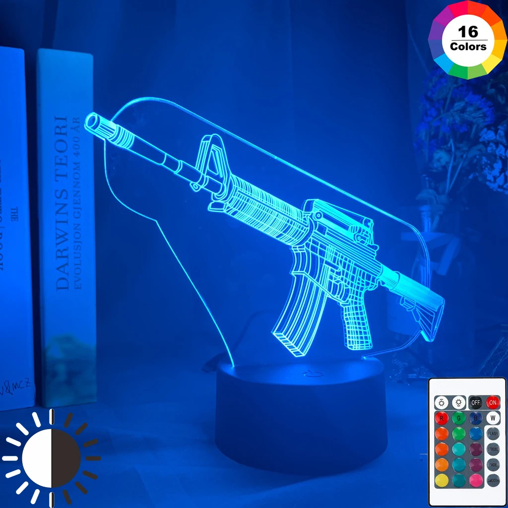 Игровое оружие M4, Ночной светильник, светодиодный сенсорный датчик, меняющий цвет, ночной Светильник для кабинета, кровати, комнаты, деко, для детей, мальчиков, для детей, подарок на день рождения, лампа