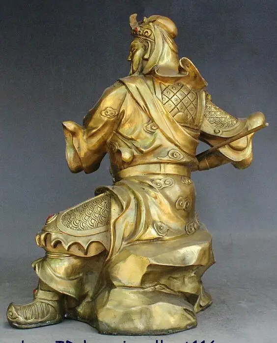 1" Китайский воин Дракон GuanGong GuanYu держать меч Сидя Каменная Статуя
