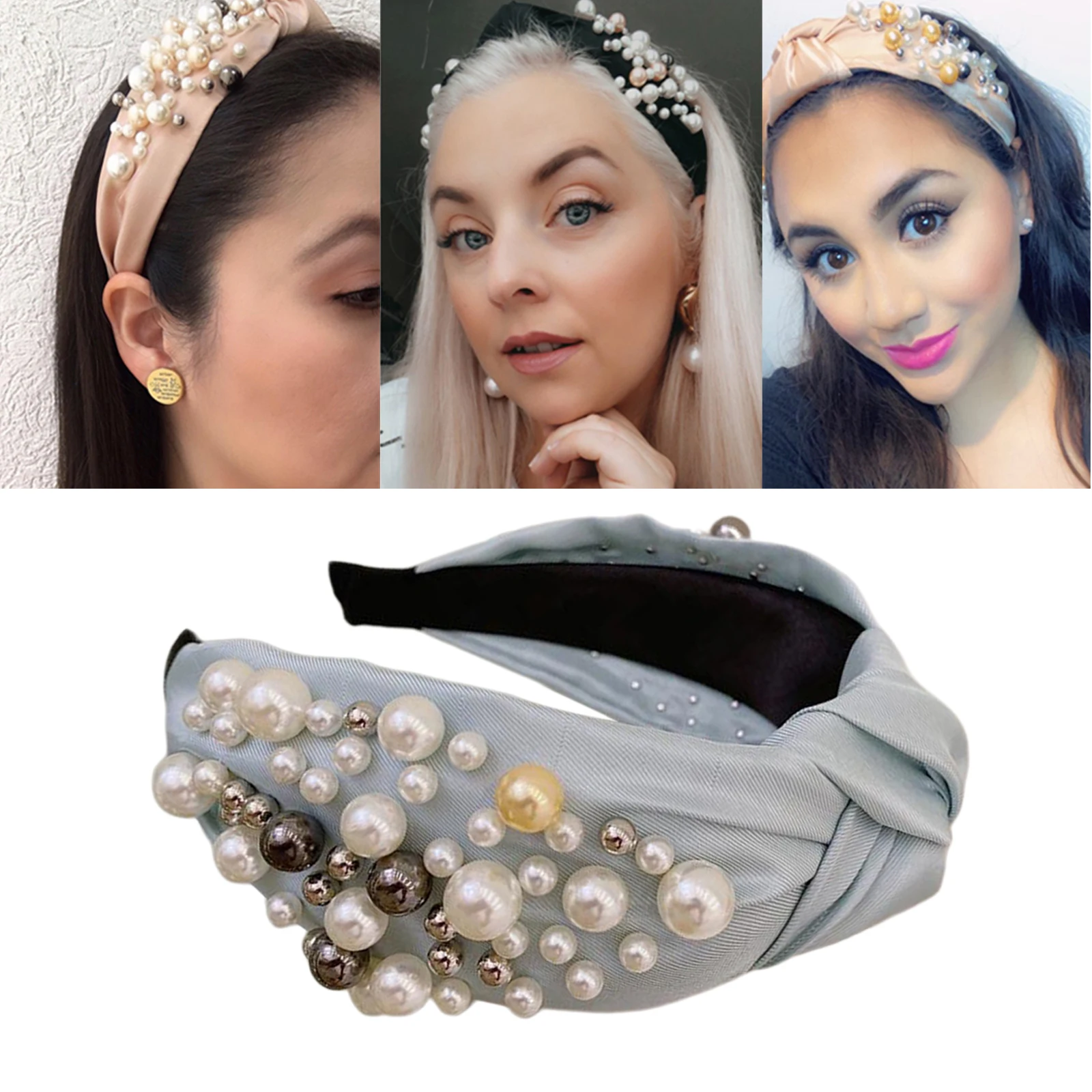 Pearl Headbands for Women Wide Knot Hairbands Turban Twist Headband Hair Hoop Fashion Hair Accessories