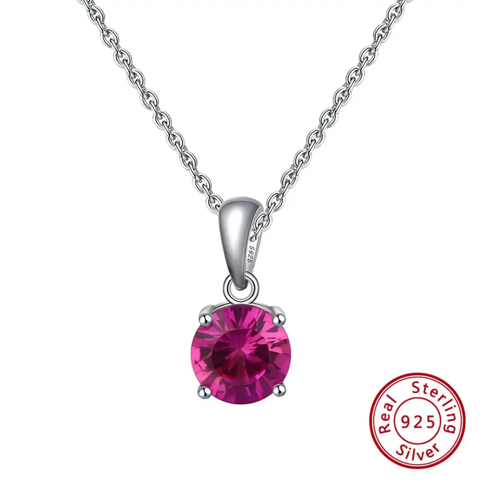 Effie queen, настоящее 925 пробы, серебряное ожерелье с кулоном, счастливый камень по месяцу рождения, разноцветные циркониевые серьги-гвоздики, Женские Ювелирные изделия BN118 - Цвет камня: Jul. Ruby