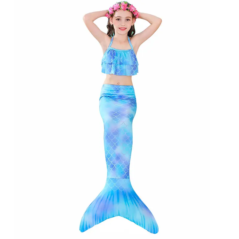 4 Colors 3 Pieces Girl Kids Mermaid Tail Swimmable Bikini Set Bathing Suit Fancy Children Mermaid Tail Costume Cosplay 3-12Y police woman costume