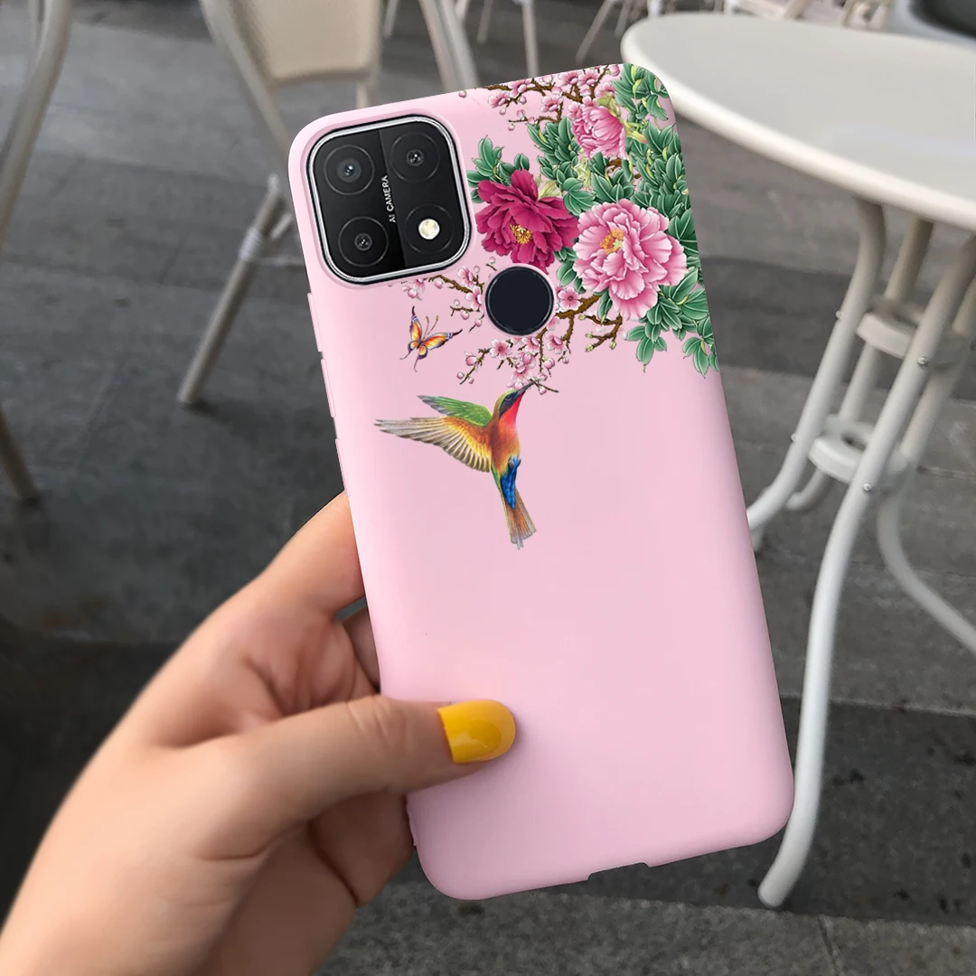 For OPPO A15 Case OPPO A15s Cover Silicone Stylish Feather Flower Phone Cases For OppoA15 15s A 15 S A15s CPH2185 CPH2179 Bumper iphone pouch with strap