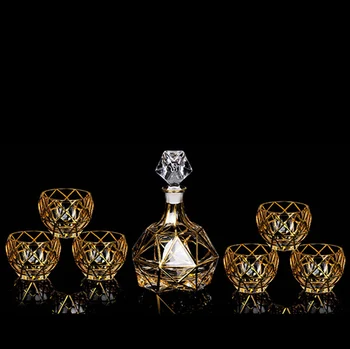 

luxury lead-free whiskey decanter set with 6 Pcs whiskey wine glass for Alcohol Bourbon Scotch 7 Pcs Set 200828-02