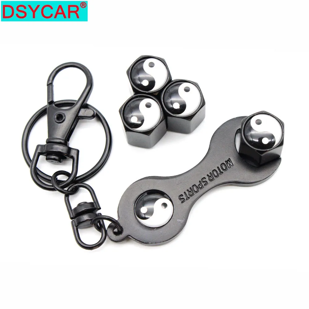 

DSYCAR 1Set Zinc Alloy Anti-theft Car Wheel Tire Valve Stem Caps Air+ Wrench Keychain Auto Car Accessories Wheels Tires Parts