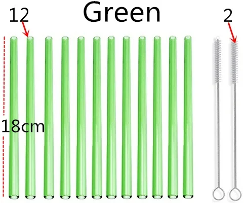 12 green 2brush 1 2 шт синие согнутые Соломинки+ 2 шт Чистящая Щетка прозрачный согнутый 18 см "х 8 мм-идеальная многоразовая соломинка для смузи, чая, сока - Цвет: 12 green 2brush