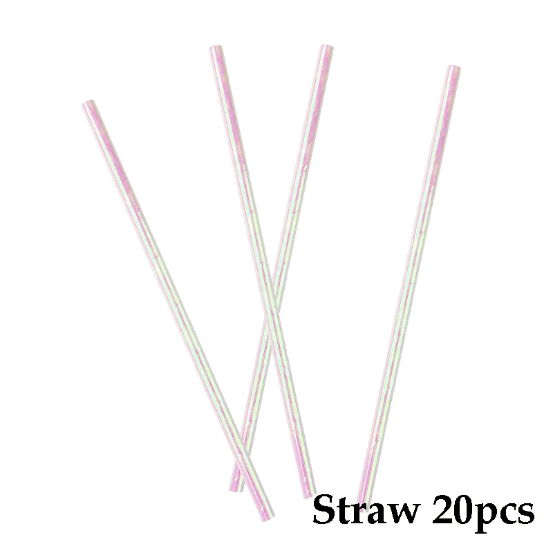 Rose Gold Disposable Tableware sets Paper Plates/cups/straws Iridescent Wedding Birthday Party Decor rainbow Dish Party Supplies - Цвет: straw 20pcs