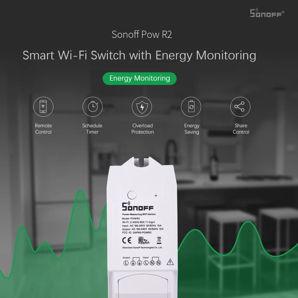 Sonoff Pow R2 WiFi беспроводной умный переключатель умный дом Wifi Пульт дистанционного управления 15A работает с Google Home Alexa