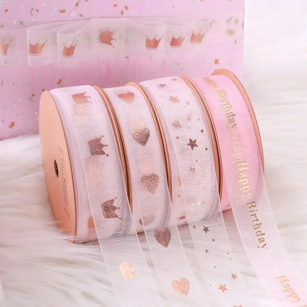 Ribbon Decoration 2-5 yard Happy Birthday Ribbons Lover Wedding Event Party Valentine's Day Baking Bouquet Bowknot Card Gifts Box Packaging Decor