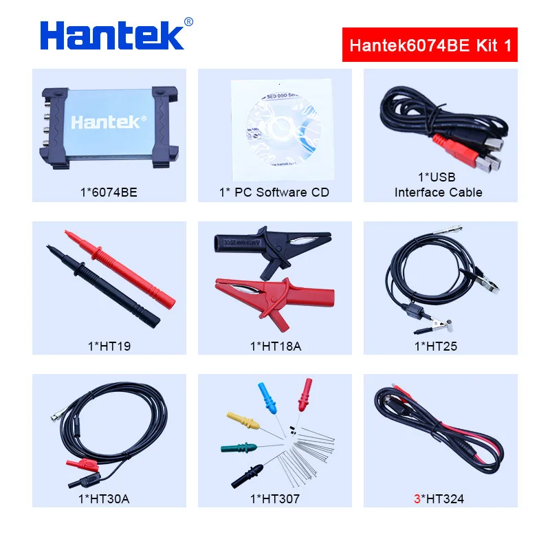 Hantek 6074BE(серия Kit I) 4CH 70MHZ Стандартный оборудованный более 80 типов автомобильной функции измерения USB2.0
