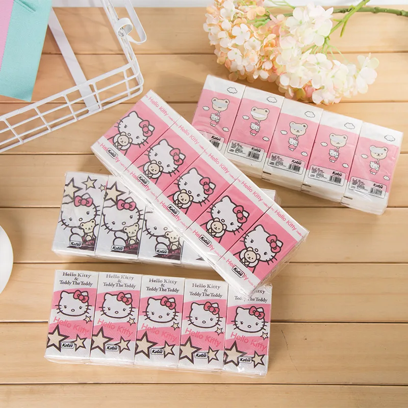  Hello Kitty Printed Handkerchief Tissue Cartoon Cute Napkin Handkerchief Paper Extraction Toilet Pa