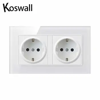 

Crystal Tempered Pure Glass Panel 16A Double EU Standard Wall Power Socket Outlet Grounded With Child Protective Lock