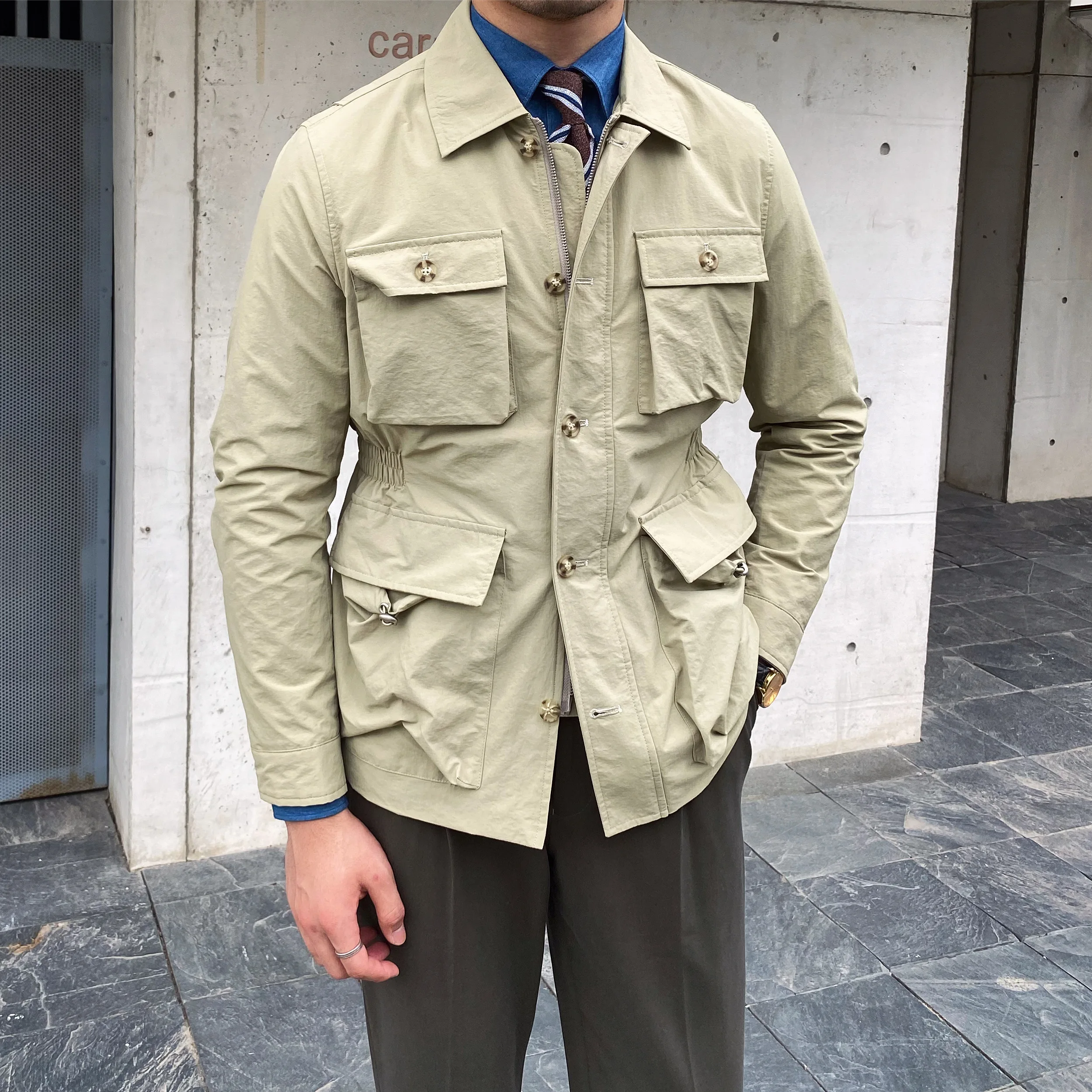 2023 New Men Clothing Spring High Quality Casual Men's Gentleman Hunting Jacket Elastic Waist Japanese Retro Fashion Coat