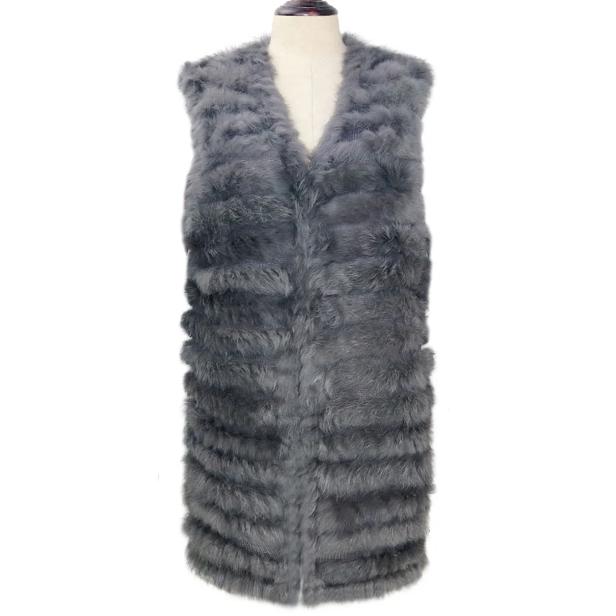 Длинные натуральные жилеты из кроличего меха пальто для женщин осенне-зимняя