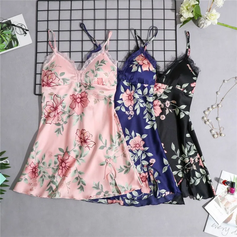 Women's Robe Gown Set Faux Silk Floral 5 Pieces Satin Sexy Lace Bathrobe Night Dress Nightie Sleepwear Home Clothes pjs Women