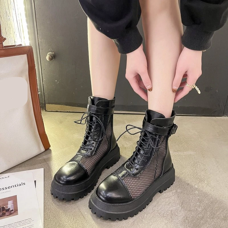 Botas elegantes zapatos de otoño, botas diseñador de lujo con cordones, media pantorrilla de goma, de otoño, 2021|Botas a media pantorrilla| - AliExpress