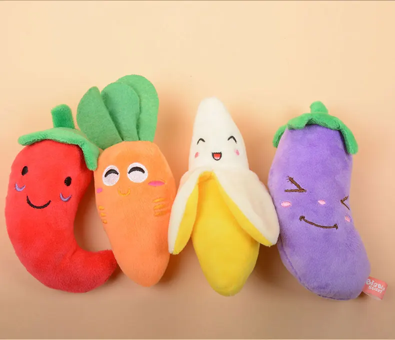 Vegetables 5 Chew Play Toys Pet Squeaky Puppy Chew Squeaker Quack Sound Doll Toy Creative Simulation Donut Pet Supplies Dog Toys