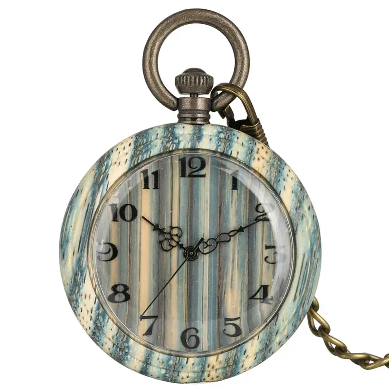 Fresh Green Bamboo Quartz Pocket Watch Female Striped Lady Wooden Pendant Watches metal alchemist Christmas Gift 1