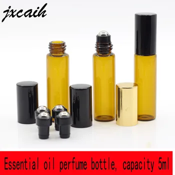 

5 Pcs 5ml Essential Oil Perfume Bottle Stainless Steel Roller Bbrown Glass Bottle Refillable Essential Oil Empty Bottle
