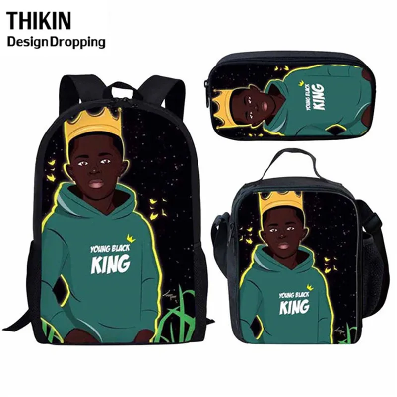 THIKIN Back To School черный арт в африканском стиле, для мальчиков, с принтом, 3 шт./компл. школьный рюкзак, школьные сумки для детей, детская сумка на плечо сумка для книг