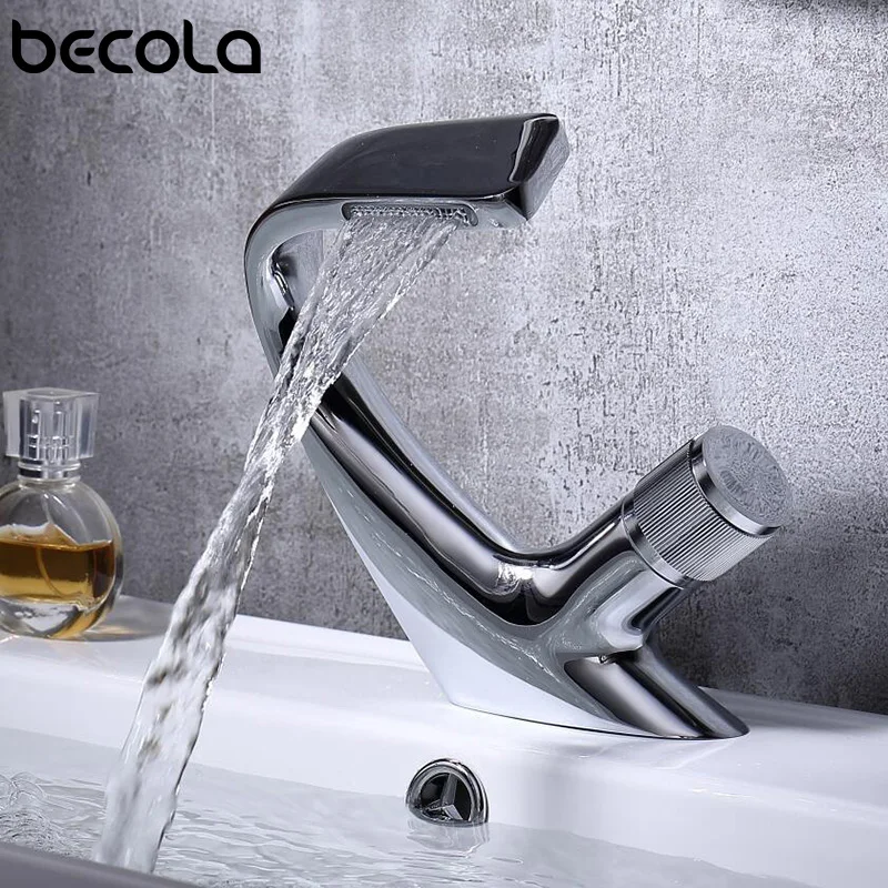 

BECOLA Chrome Basin Sink Faucet Black Brass Hot and Cold Single Handle Basin Mixer Tap Deck Mounted Bathroom Faucets Sink Faucet