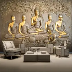 3D трехмерный рельеф Золотой статуи Будды фон обои для гостиной спальни 3D обои домашний декор