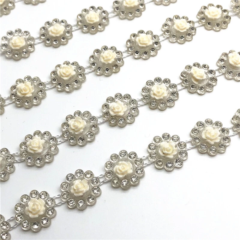 

sunflower 1Y/bag Ivory ABS Imitation Pearl Beads Rhinestone Chain Trim For DIY Wedding Party Decoration Craft Accessories