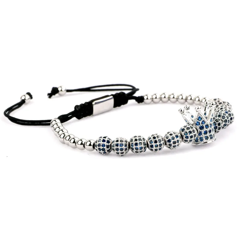 Men Bracelet Luxury Blue CZ Zircon Ball Crown Bracelet Male Jewelry Handmade Braided Macrame Bracelet Men Beads Bracelet Gift - Image 4