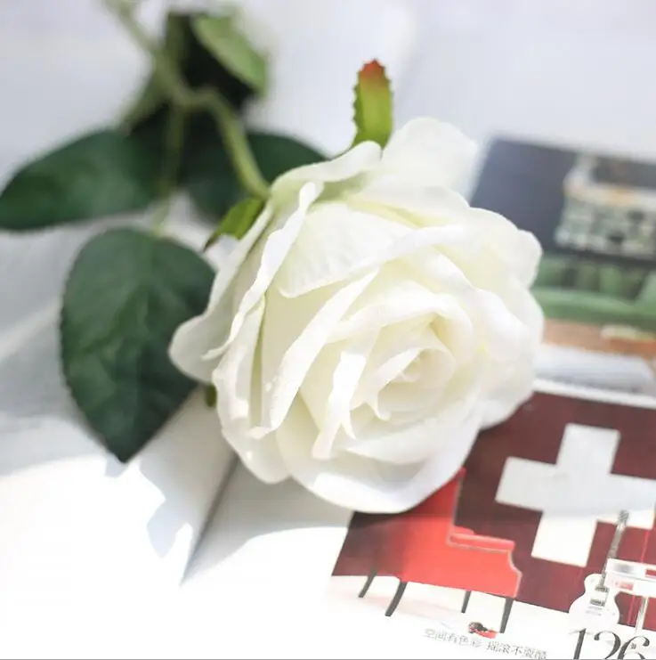 white 1pcEuropean Роза, искусственный цветок, французский Шелковый цветок, букет роз для свадьбы, дома, вечерние украшения, искусственный цветок, Осеннее украшение - Цвет: white