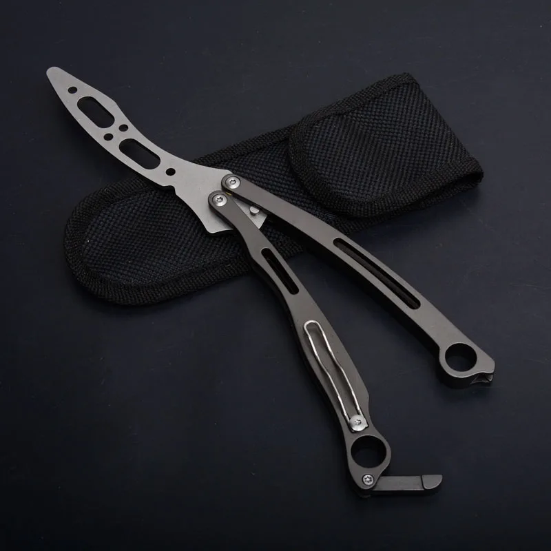 Curved workout 5cr15 Blade All steel handle folding knife training Butterfly arambit balisong titanium no blade cs go game tool