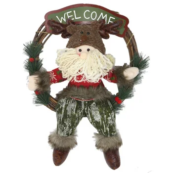 

Welcome Sign Holiday Hanging Pendant For Door Wall,Rattan Christmas Wreath Garland With Santa Claus/Snowman Doll And Wooden