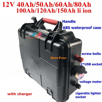 

waterproof 12v 80ah lithium battery 12v 40AH 60AH 100AH 120AH 150AH USB Solar Energy Storage Battery fishing boat + 10A charger