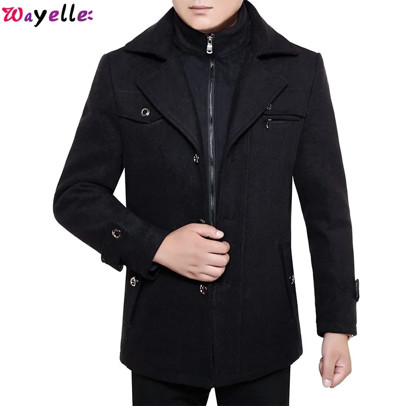 

2019 Wayelle New Long Cotton Collar Trench Coat Overcoats Cashmere Camel Wool Business Casual Jackets Warm Male Gentleman coats