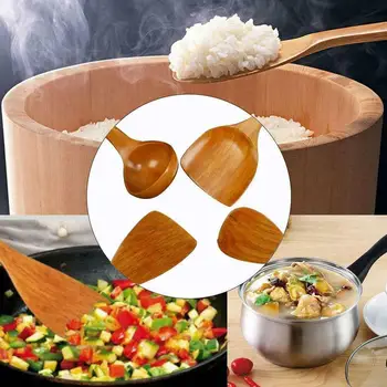 

4pcs Wooden Shovel Spoon Non Stick Wood Long Rice Spatula Thick Kitchen And Sets Fry Durable Tools Cooking Utensil Hand Sti X6E4