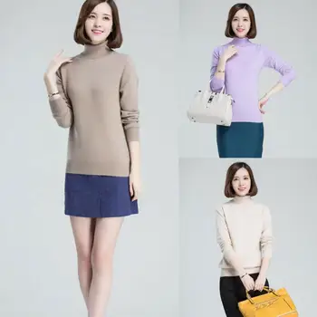 

Women Slim Cashmere Solid Sweater Winter Knitted Turtleneck Pullover Warm Jumper