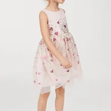 Новое летнее трикотажное платье принцессы с вышивкой в виде сердечек и пайеток для девочек детские блестящие вечерние шикарные Элегантные платья
