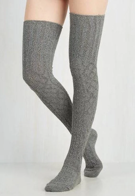 Женская вязка для девочек, вязаные очень длинные сапоги, носки выше колена, теплый длиной до бедра - Цвет: Light gray