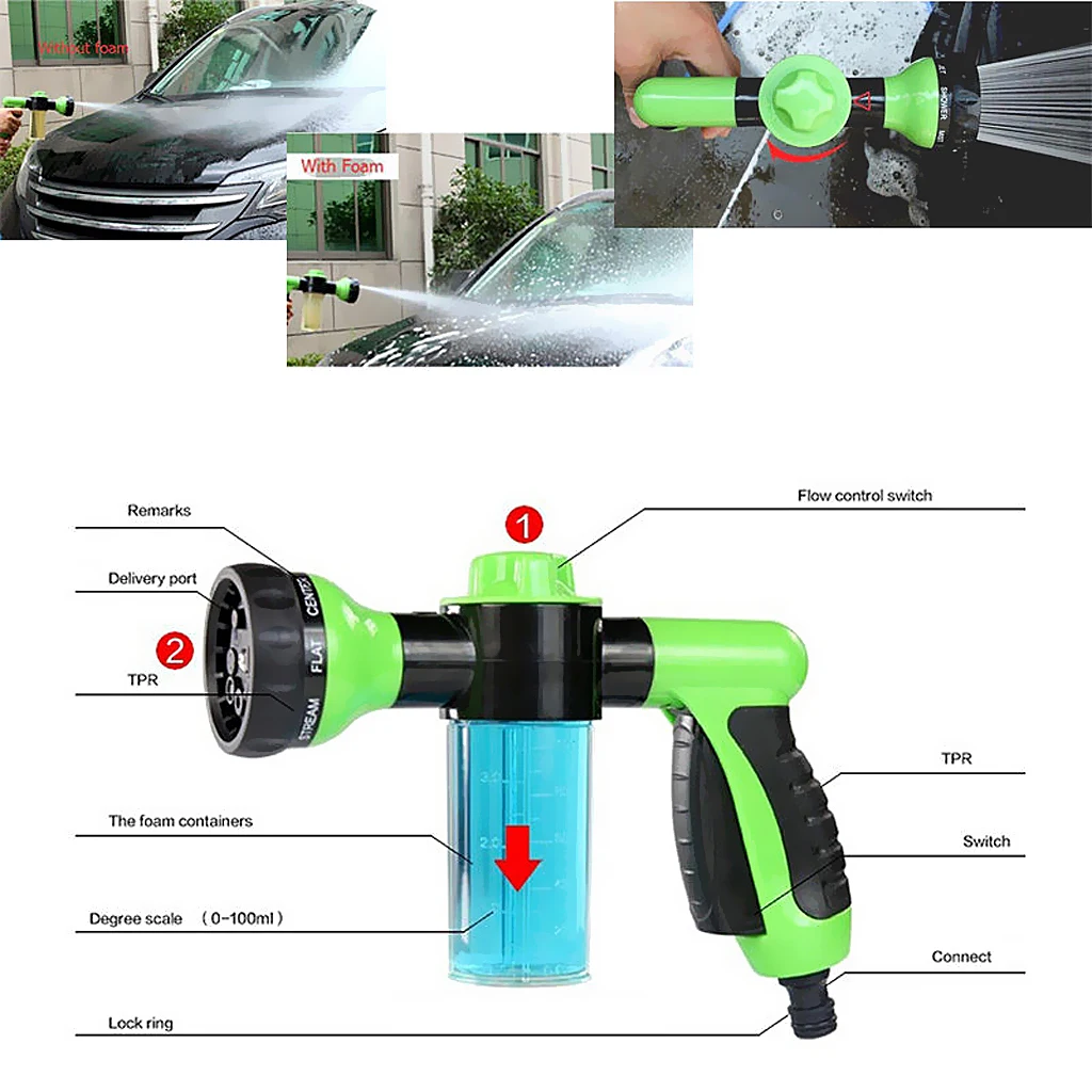Plastic Multifuction Foam Squirt Lances,Car Wash Water Spray ,8 Kinds of Spray