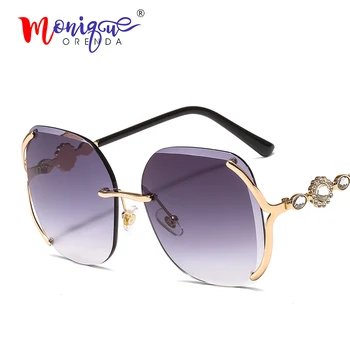 

2019 Vintage brand designer square rimless sunglasses women lady diamond cutting lens gradual sun glasses for female oculos