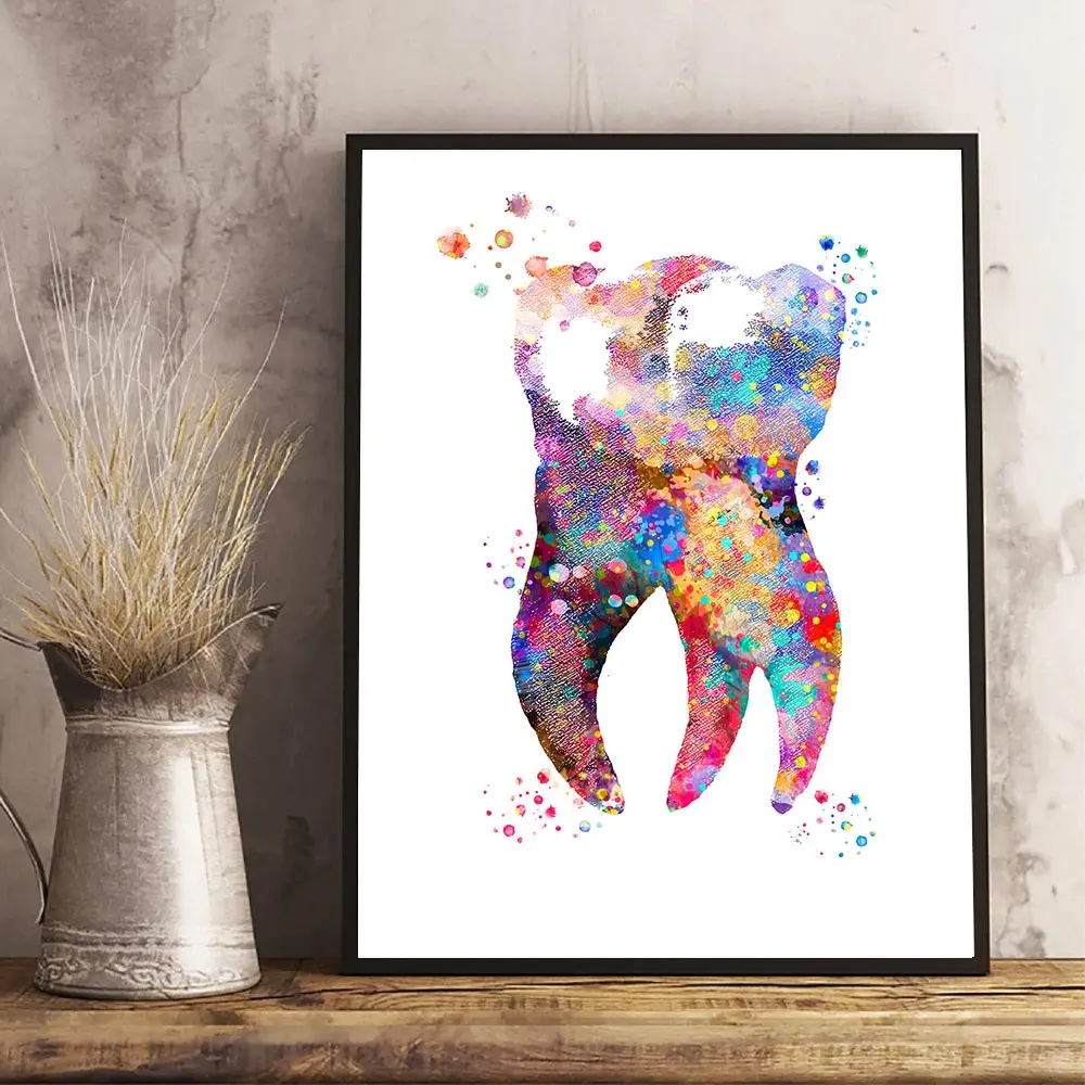 Dental-Art-Tooth-Fairy-Canvas-Painting-Watercolor-Wall-Art-Poster-Dental-Hygienist-Canvas-Print-Teeth-Wall (2)