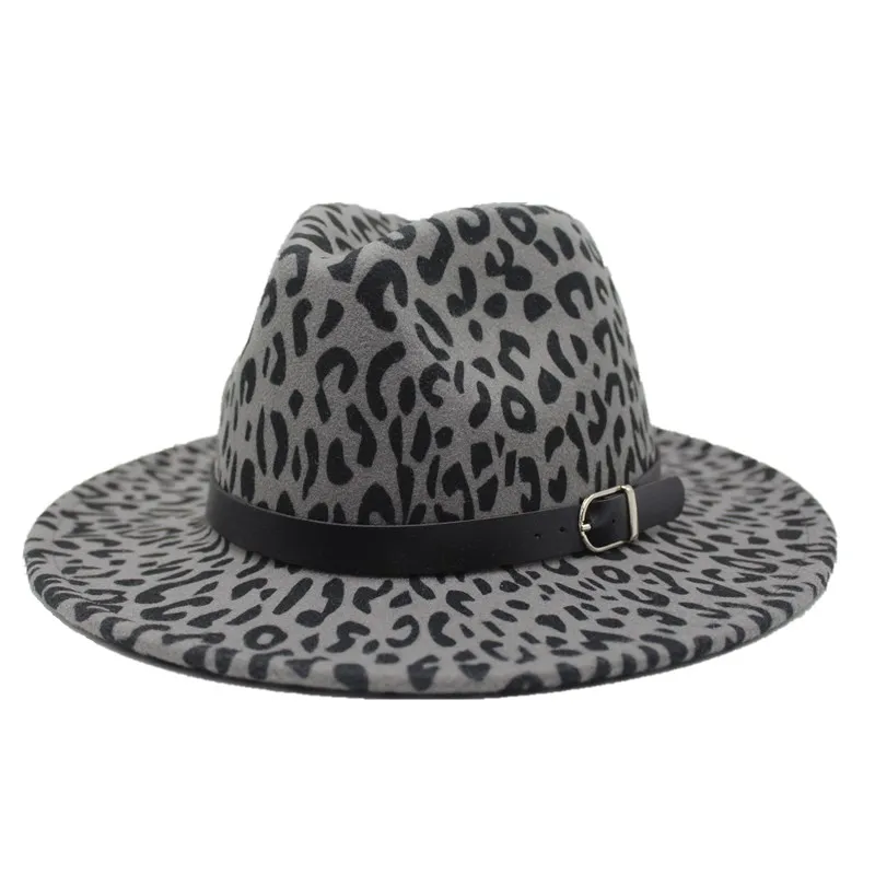 Seioum тренд унисекс плоские полями шерсть фетр Джаз Fedora шапки для мужчин женщин леопард зерна кожаный ремешок Декор Трилби Панама шляпка для официальных мероприятий - Цвет: Dark gray