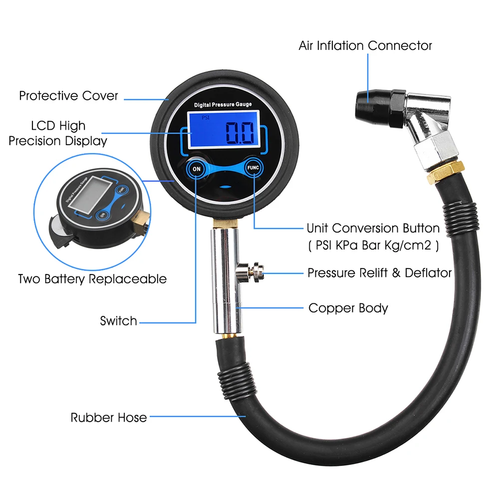 Цифровой воздушный насос для шин с ЖК дисплеем манометр тестер 0 200PSI