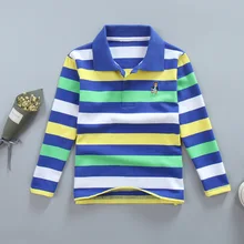 Детская одежда, футболка-поло для мальчика, длинный рукав, летняя одежда, стиль, корейский стиль, детская полосатая футболка с отворотом для больших мальчиков