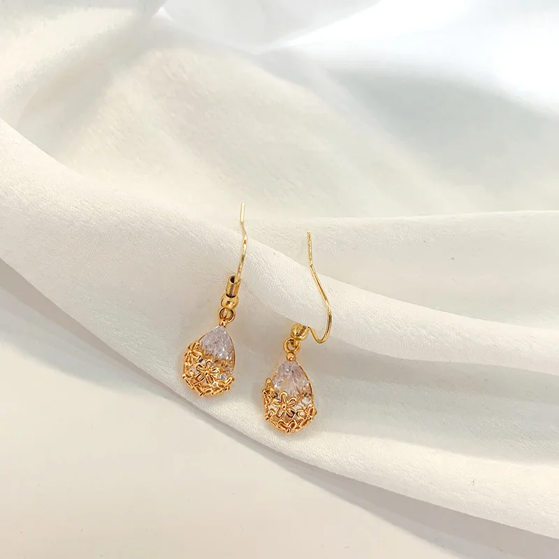 Advanced Sensitive Water Drop Crystal Earrings Female French Simple Temperament Baitao Micro Zircon Delicate | Украшения и