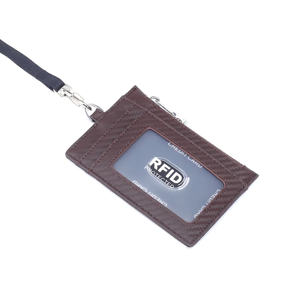 RFID Анти-RF сканирование углеродного волокна коровья кожа имя бирка унисекс держатель карты тонкий кожаный шнурок ID держатель дамы выдвижной - Цвет: Кофе